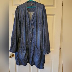 Ellos Dark Blue Denim Shirt Jacket with Snap Button Details